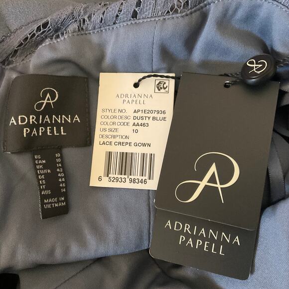 Adrianna Papell Lace and Crepe Sleeveless A-Line Evening Gown Blue Size 10 Dress - Picture 8 of 11